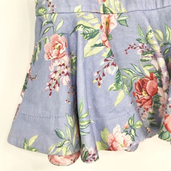 Zimmermann Blue Bellitude Flip Linen Floral Fluted Spring Peplum Mini Skirt - Picture 10 of 16